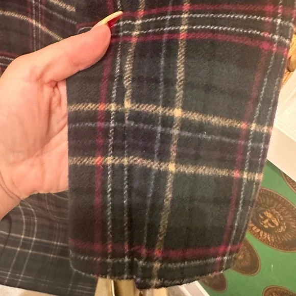 SANDRO Navy and Red Plaid Coat with Studded Shoulders, Size 36 - Picture 7 of 14